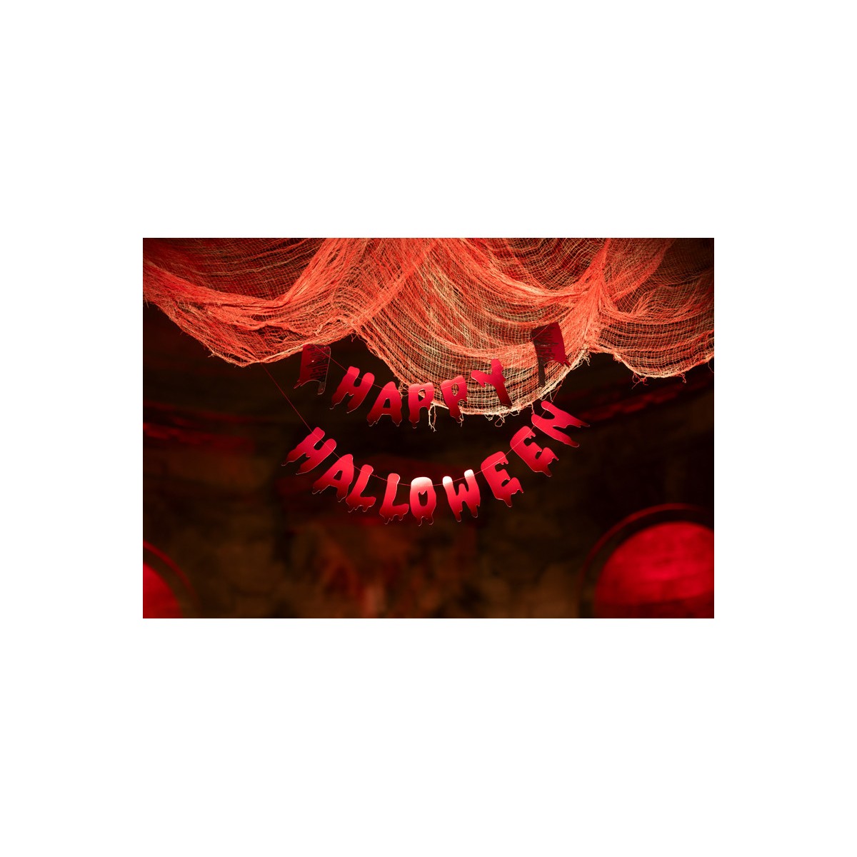 Banner Happy Halloween with cleavers, 120 cm, red