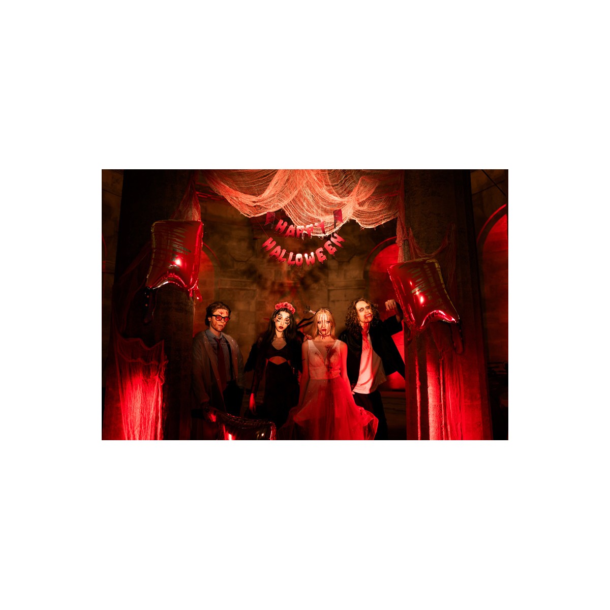 Banner Happy Halloween with cleavers, 120 cm, red