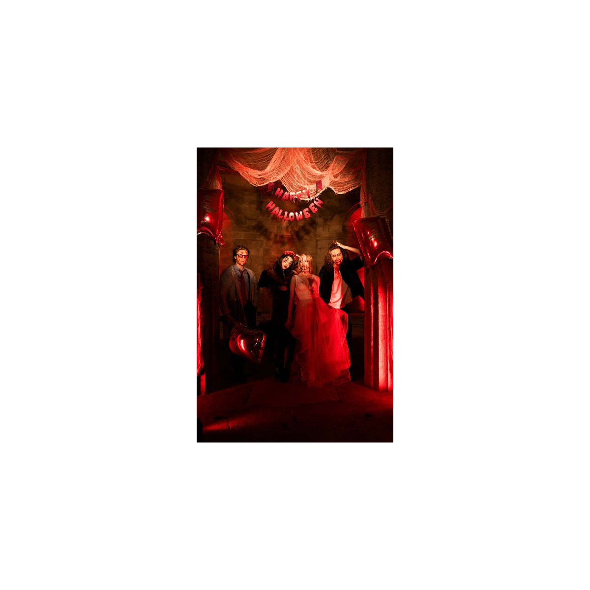 Banner Happy Halloween with cleavers, 120 cm, red