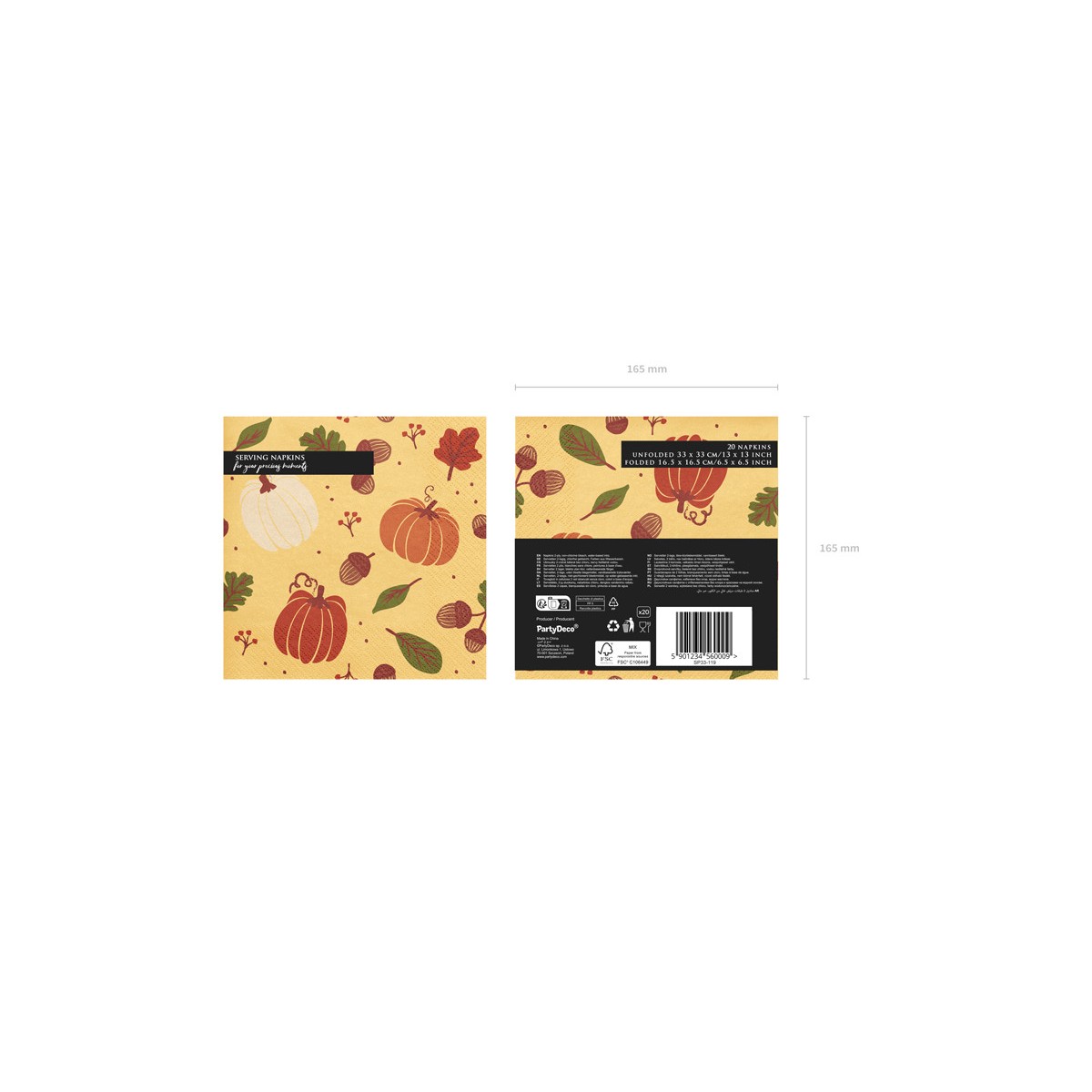Napkins Pumpkins and acorns, 33x33 cm, orange (1 pkt / 20 pc.) Napkins Pumpkins and acorns, 33x33 cm, orange (1 pkt / 20 pc.)