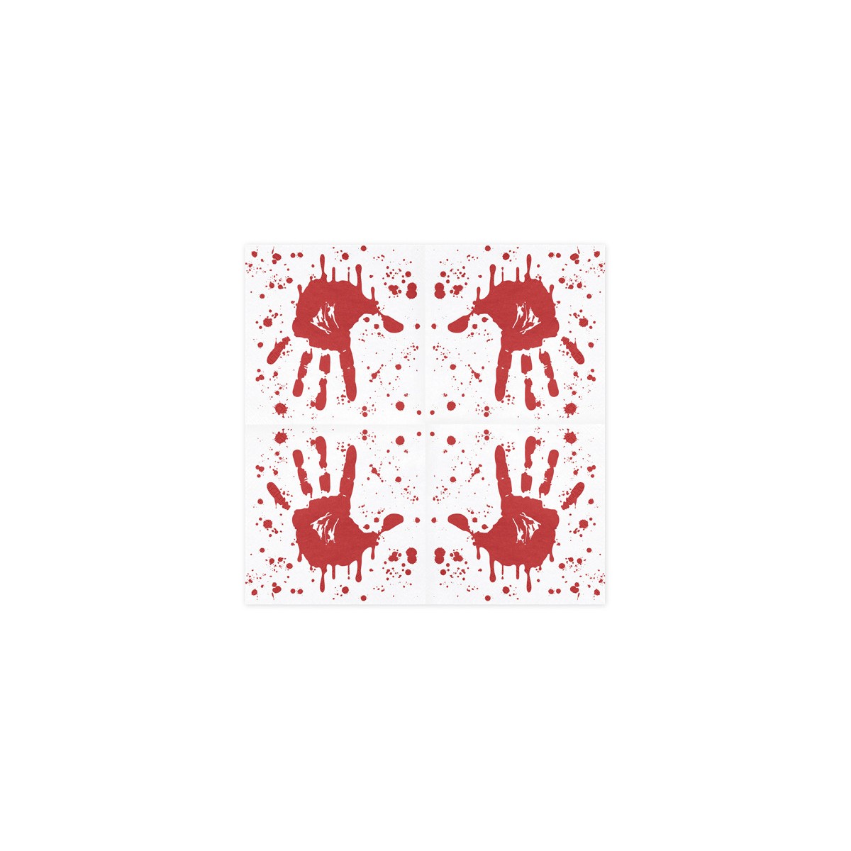 Napkins Bloody hand, 33x33 cm, white and red (1 pkt / 20 pc.) Napkins Bloody hand, 33x33 cm, white and red (1 pkt / 20 pc.)