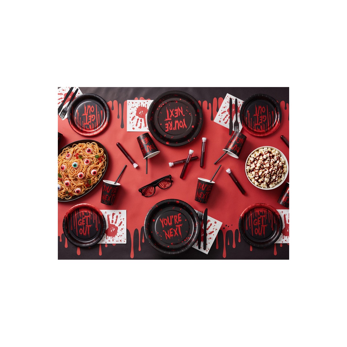 Napkins Bloody hand, 33x33 cm, white and red (1 pkt / 20 pc.) Napkins Bloody hand, 33x33 cm, white and red (1 pkt / 20 pc.)