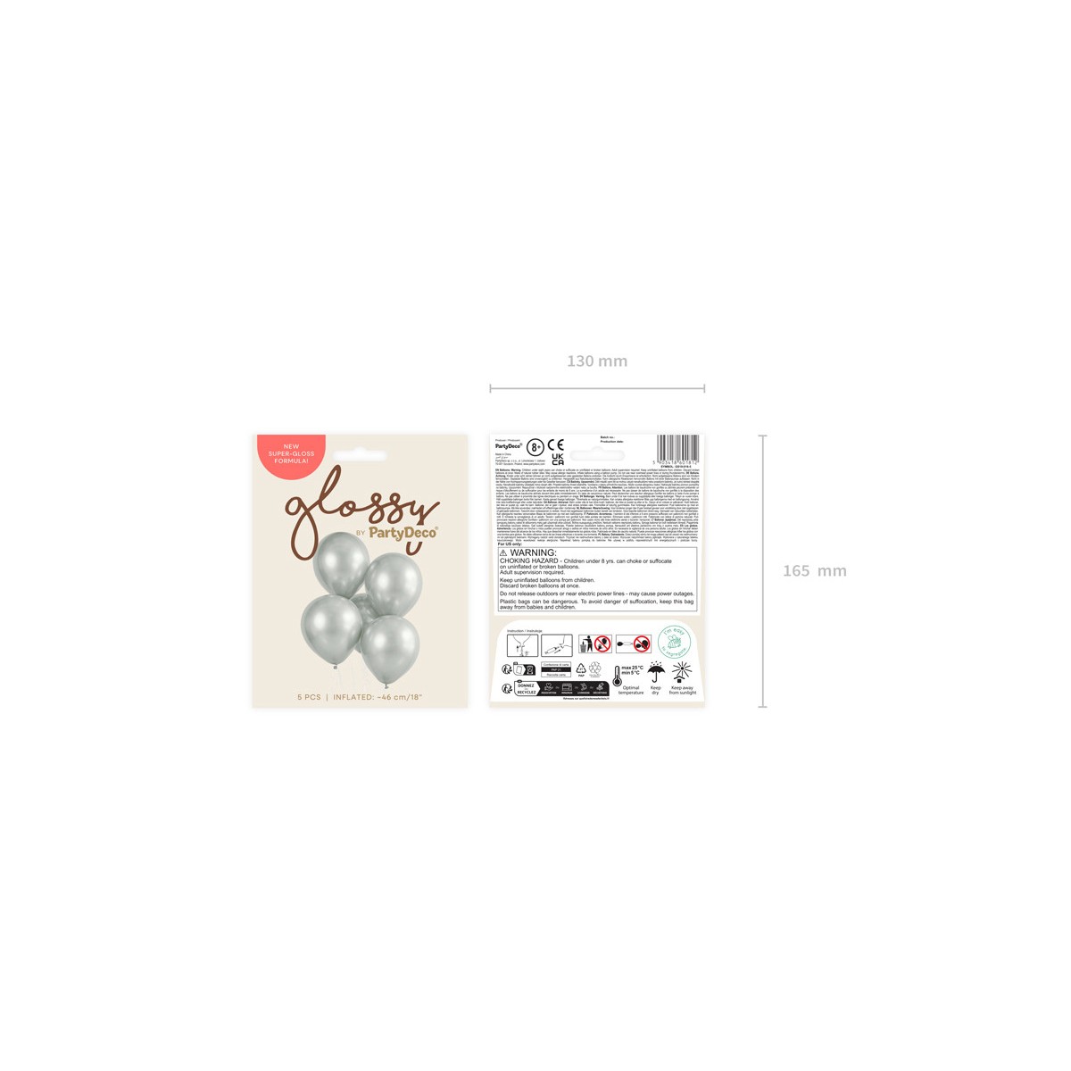 Glossy Balloons 46cm, silver (1 pkt / 5 pc.) Glossy Balloons 46cm, silver (1 pkt / 5 pc.)