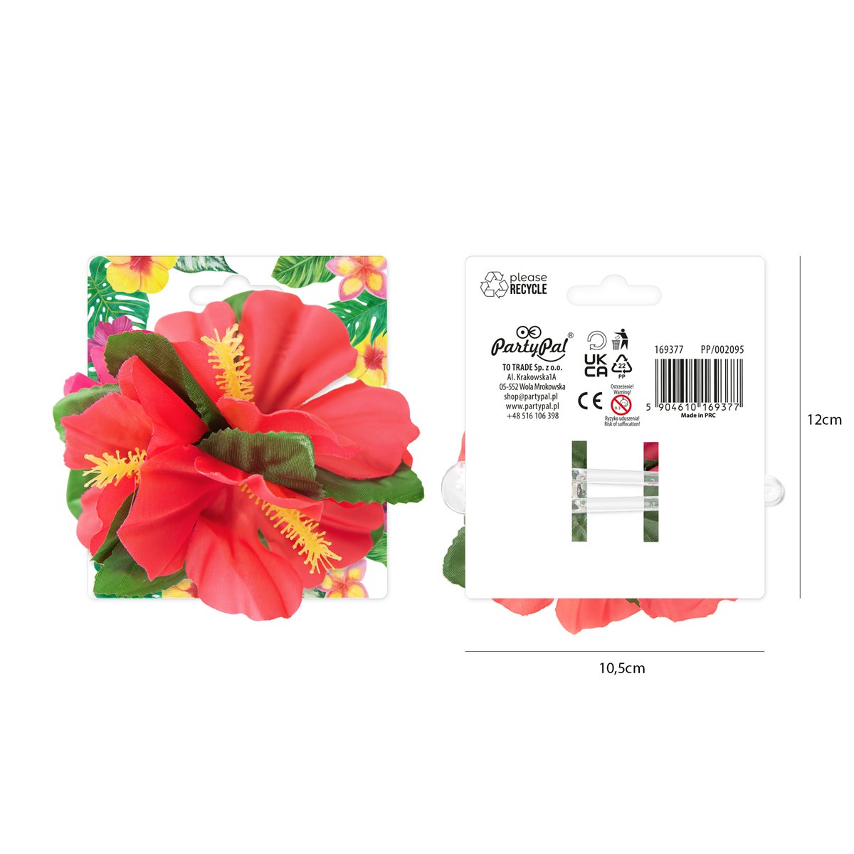 Hårklämma Hawaiiblomma röd & grön 12 cm Hårklämma Hawaiiblomma röd & grön 12 cm