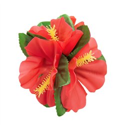 Hårklämma Hawaiiblomma röd & grön 12 cm
