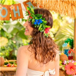 1 st Blomsterpannband Hawaii mix elastisk 54 cm