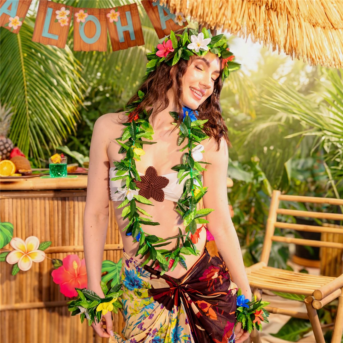 1 st Blomsterpannband Hawaii mix elastisk 54 cm