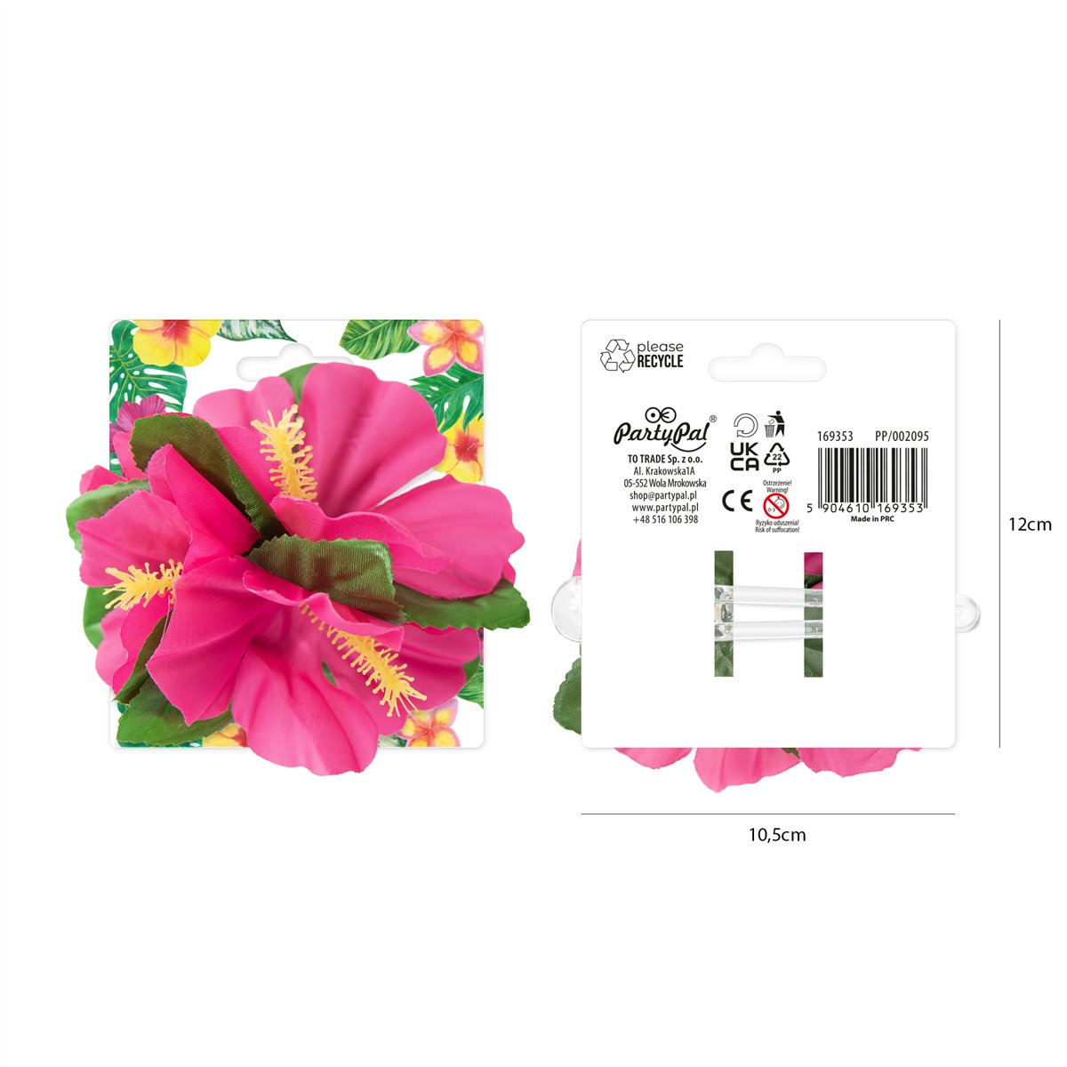 Hårklämma Hawaiiblomma röd & grön 12 cm Hårklämma Hawaiiblomma röd & grön 12 cm