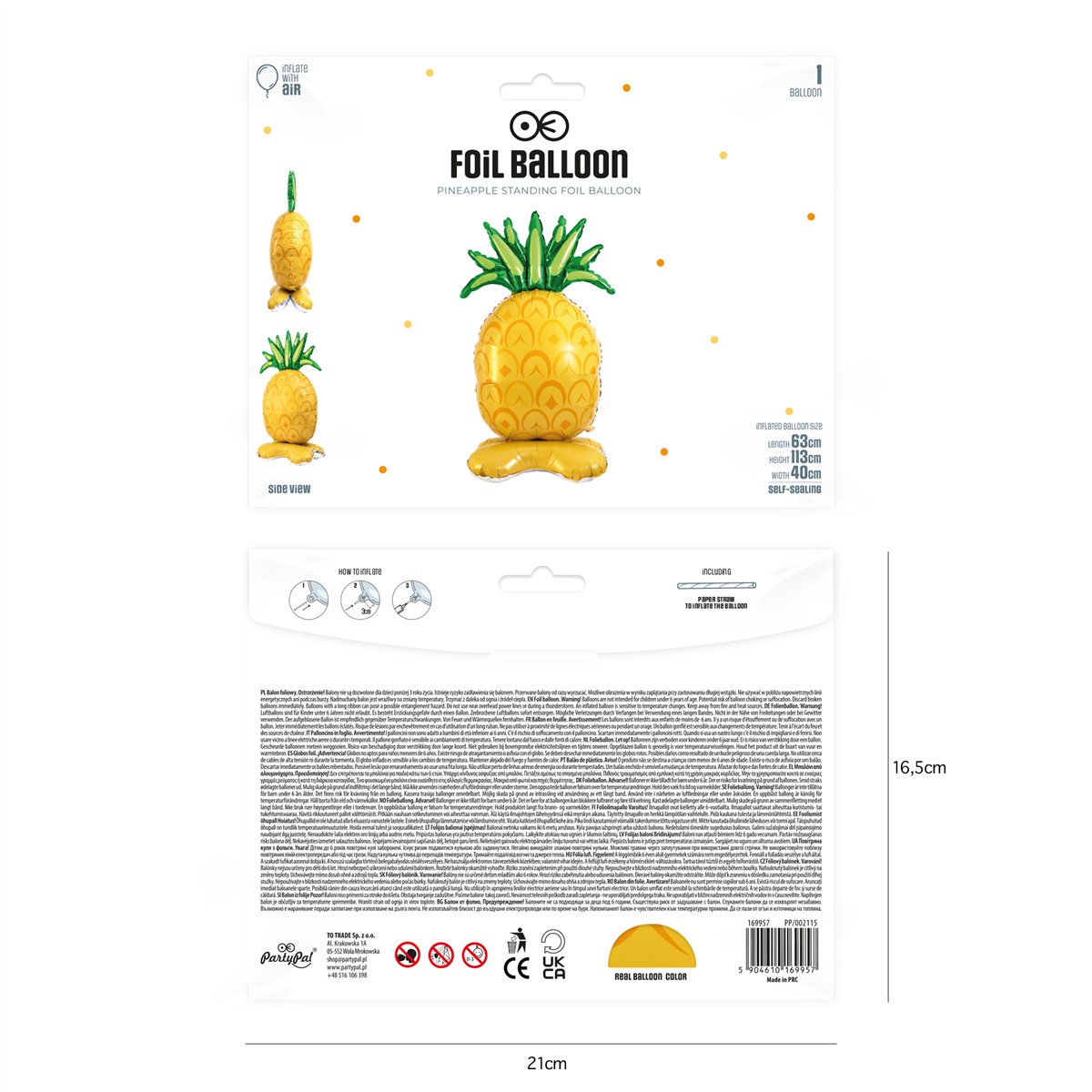Foil balloon Pineapple, 38x68 cm, yellow Foil balloon Pineapple, 38x68 cm, yellow