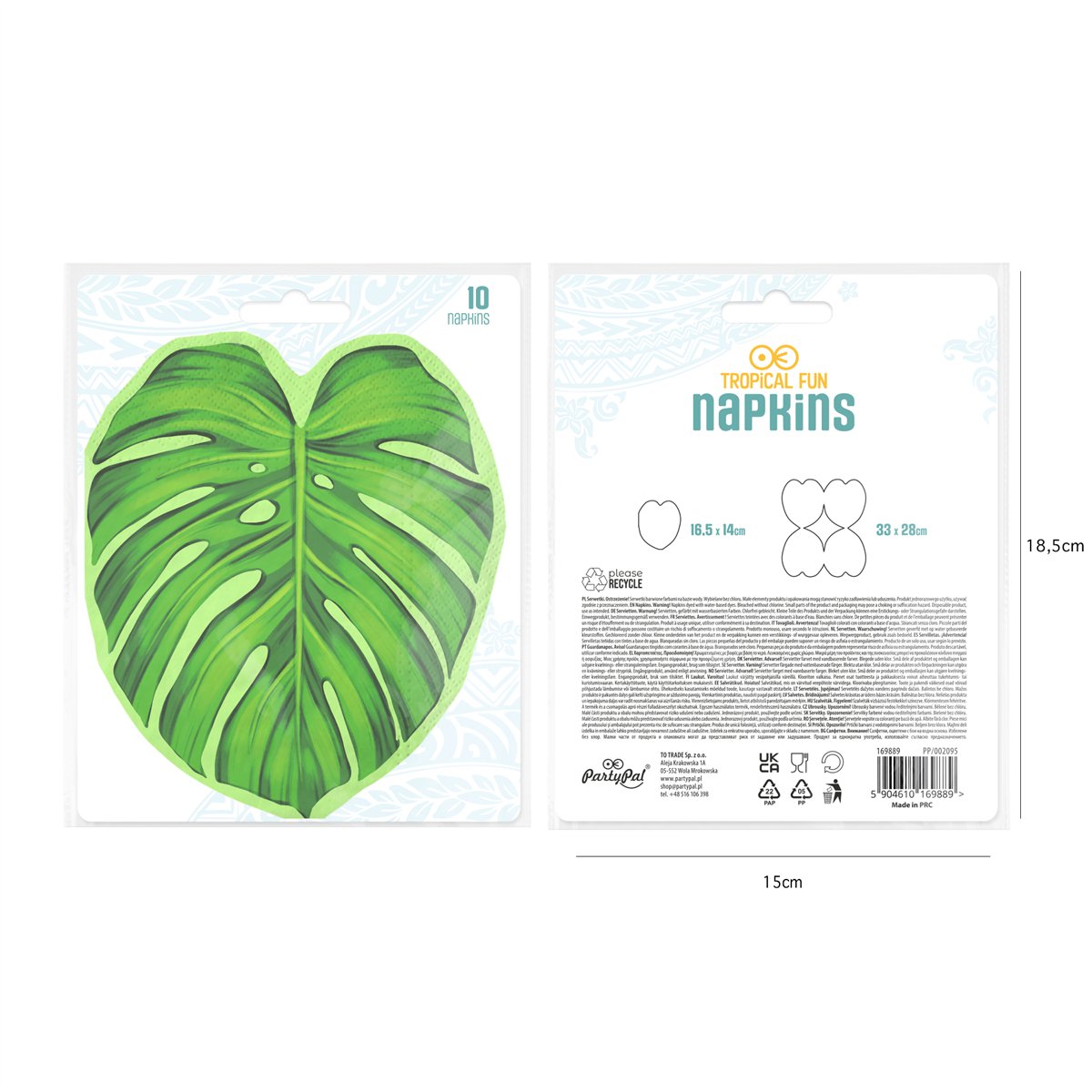 12 st. Servetter Monstera blad grön 29x36 cm 12 st. Servetter Monstera blad grön 29x36 cm