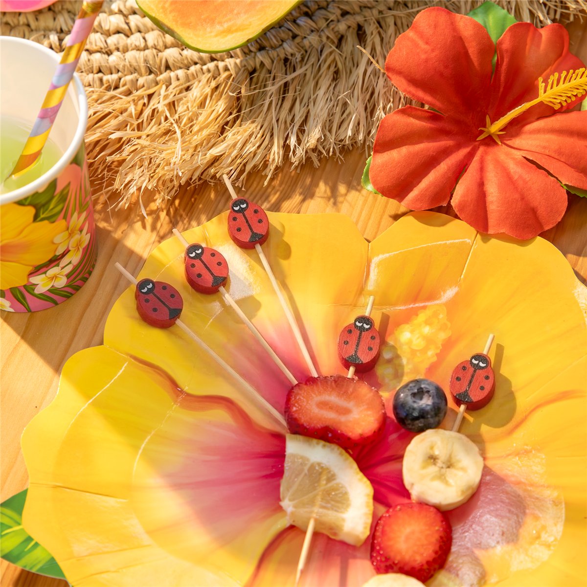 120 st Cocktailpinnar sommarmotiv trä mixade färger 12 cm 120 st Cocktailpinnar sommarmotiv trä mixade färger 12 cm