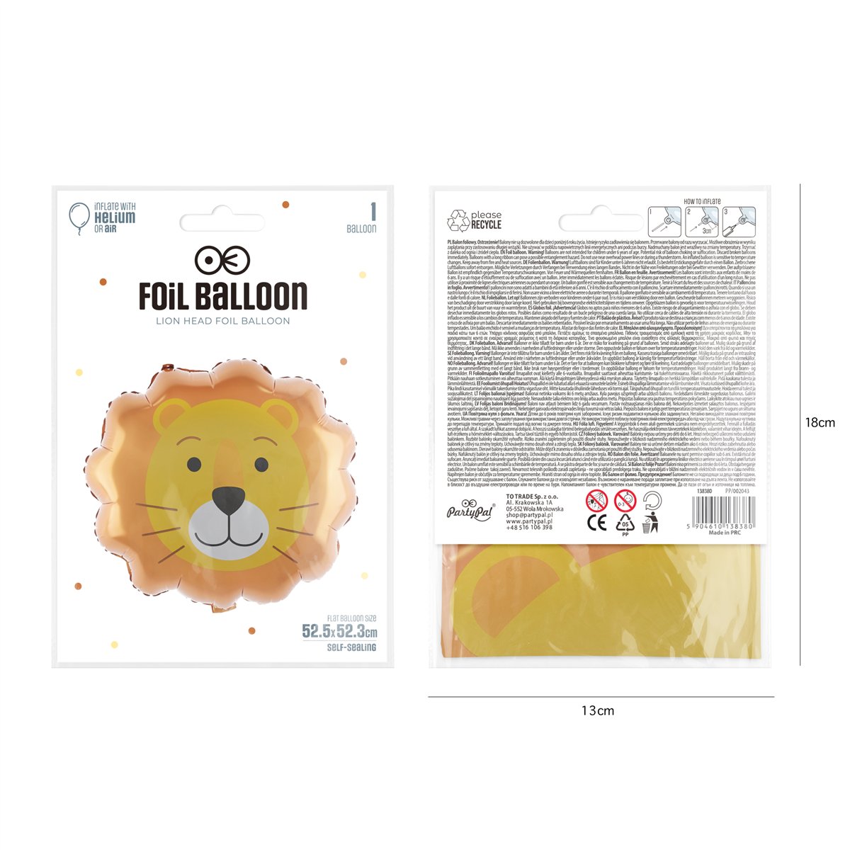 Folieballong Lejonhuvud brun/gul 74 cm Folieballong Lejonhuvud brun/gul 74 cm