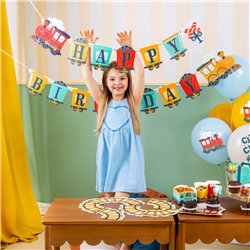 Banner Happy Birthday bondgårdstema färgmix kartong 182 cm