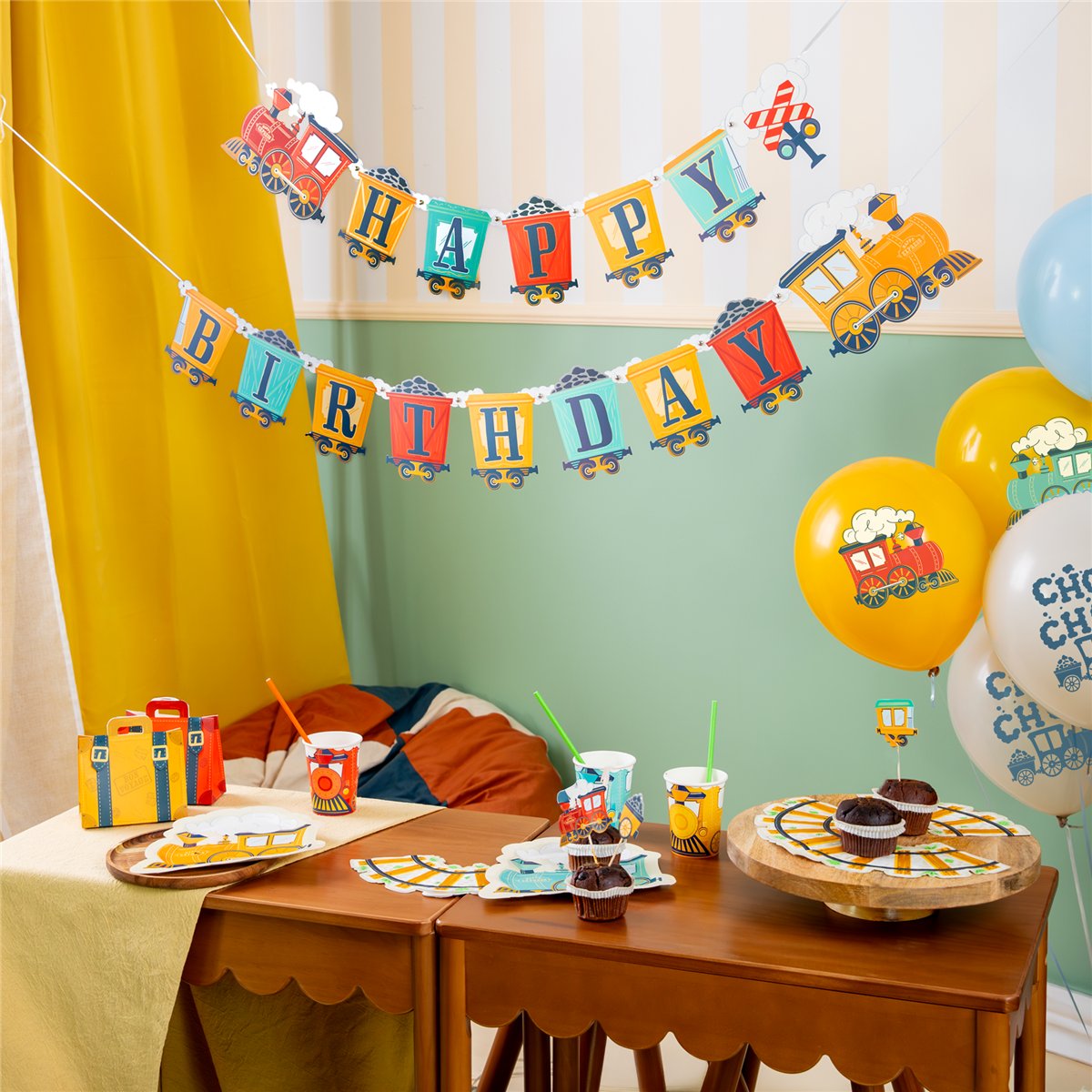 Banner Happy Birthday bondgårdstema färgmix kartong 182 cm Banner Happy Birthday bondgårdstema färgmix kartong 182 cm