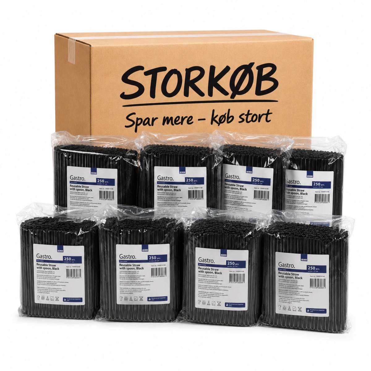 2500 st Sugrör med Sked Transparent PP 21 cm