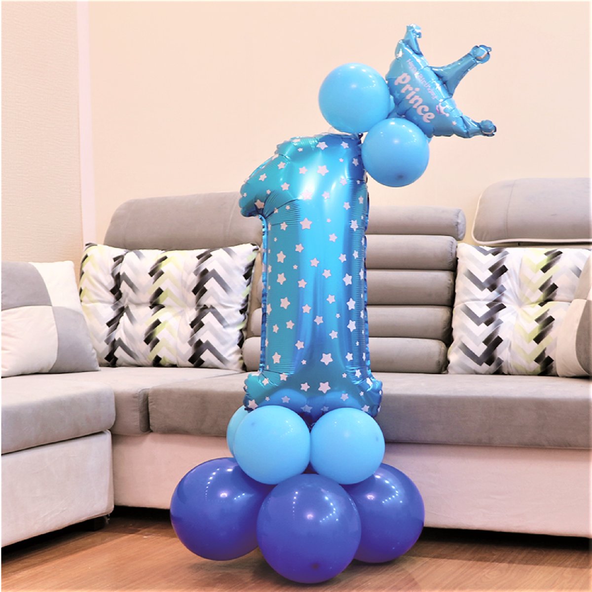 Ballongbukett 1-&aring;rsdag ljusbl&aring; metallic 51 delar