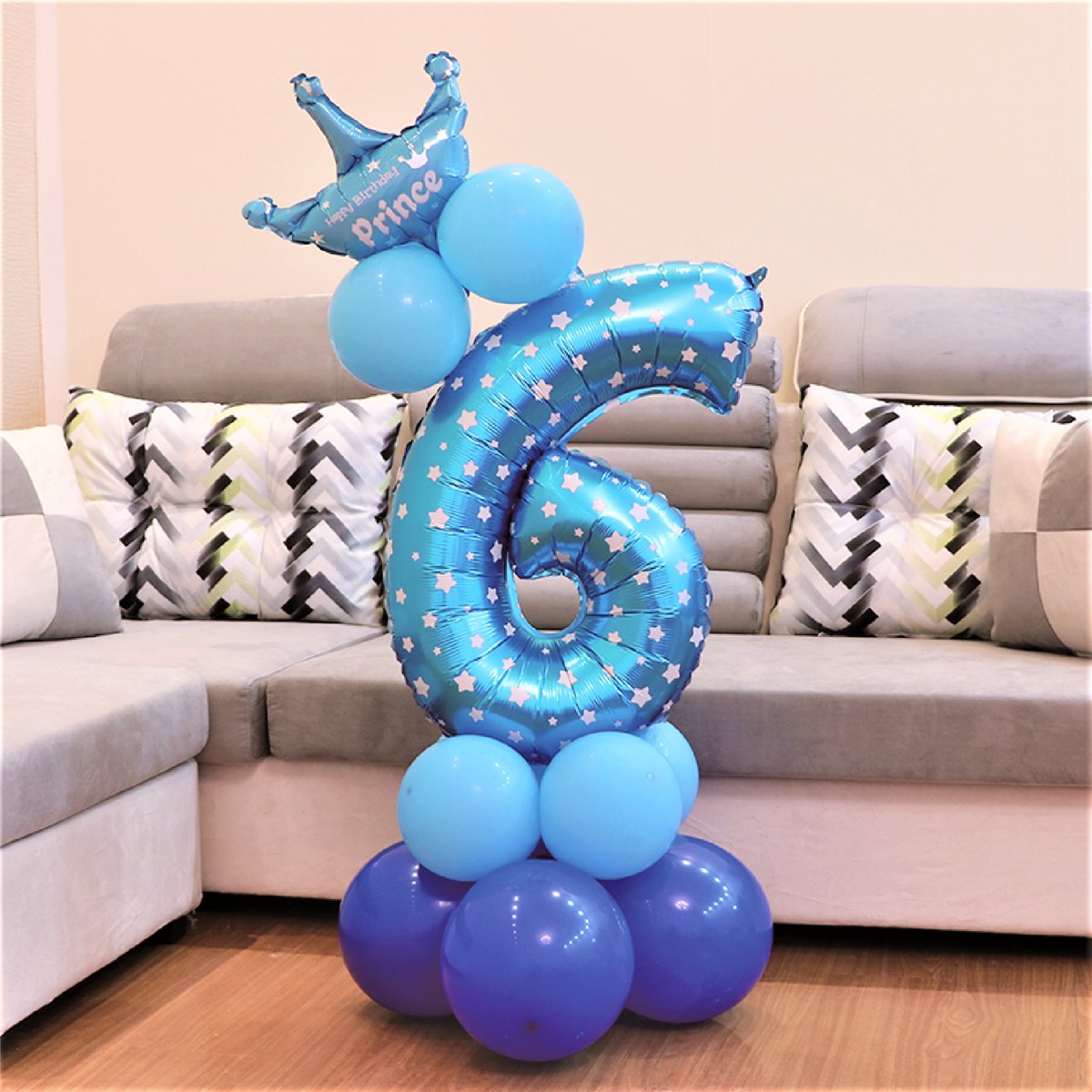 Ballongbukett 1-&aring;rsdag ljusbl&aring; metallic 51 delar