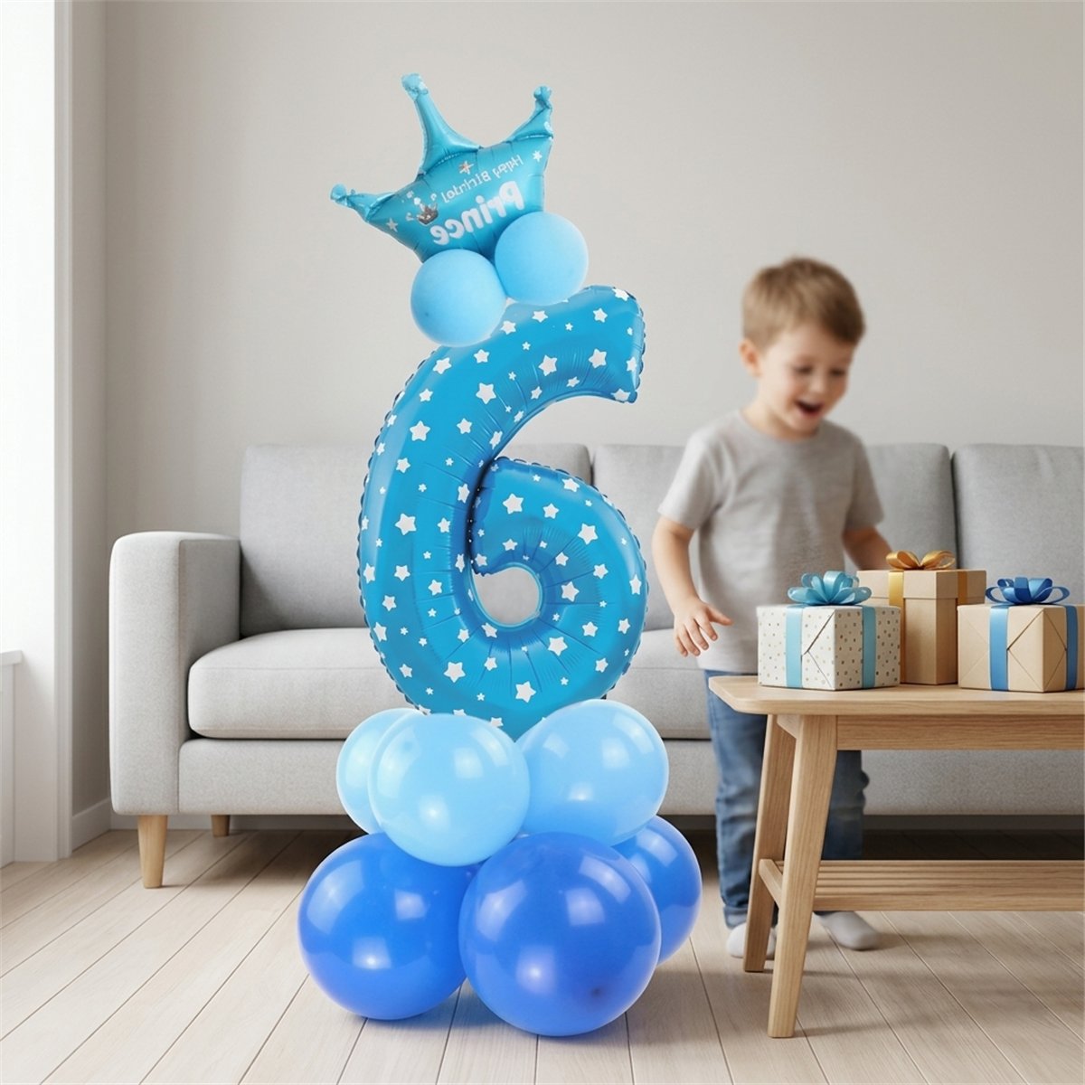 Ballongbukett 1-&aring;rsdag ljusbl&aring; metallic 51 delar