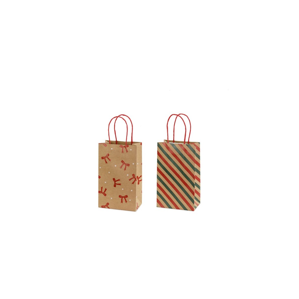 Gift bags Stripes and bows, 13x21x8 cm, kraft (1 pkt / 6 pc.) Gift bags Stripes and bows, 13x21x8 cm, kraft (1 pkt / 6 pc.)