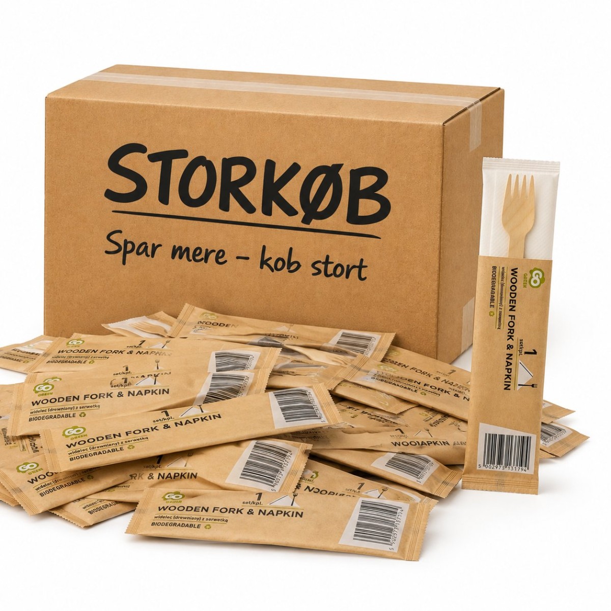 25 st Bestickset björkträ med servett, tesked & socker 25 st Bestickset björkträ med servett, tesked & socker