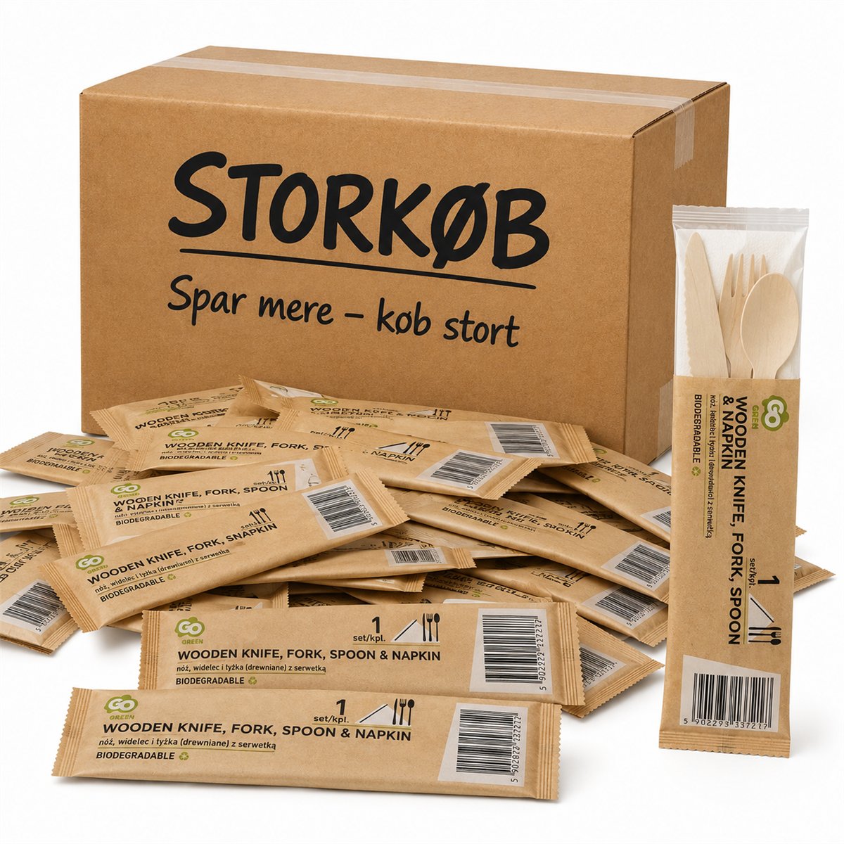 25 st Bestickset björkträ med servett, tesked & socker 25 st Bestickset björkträ med servett, tesked & socker
