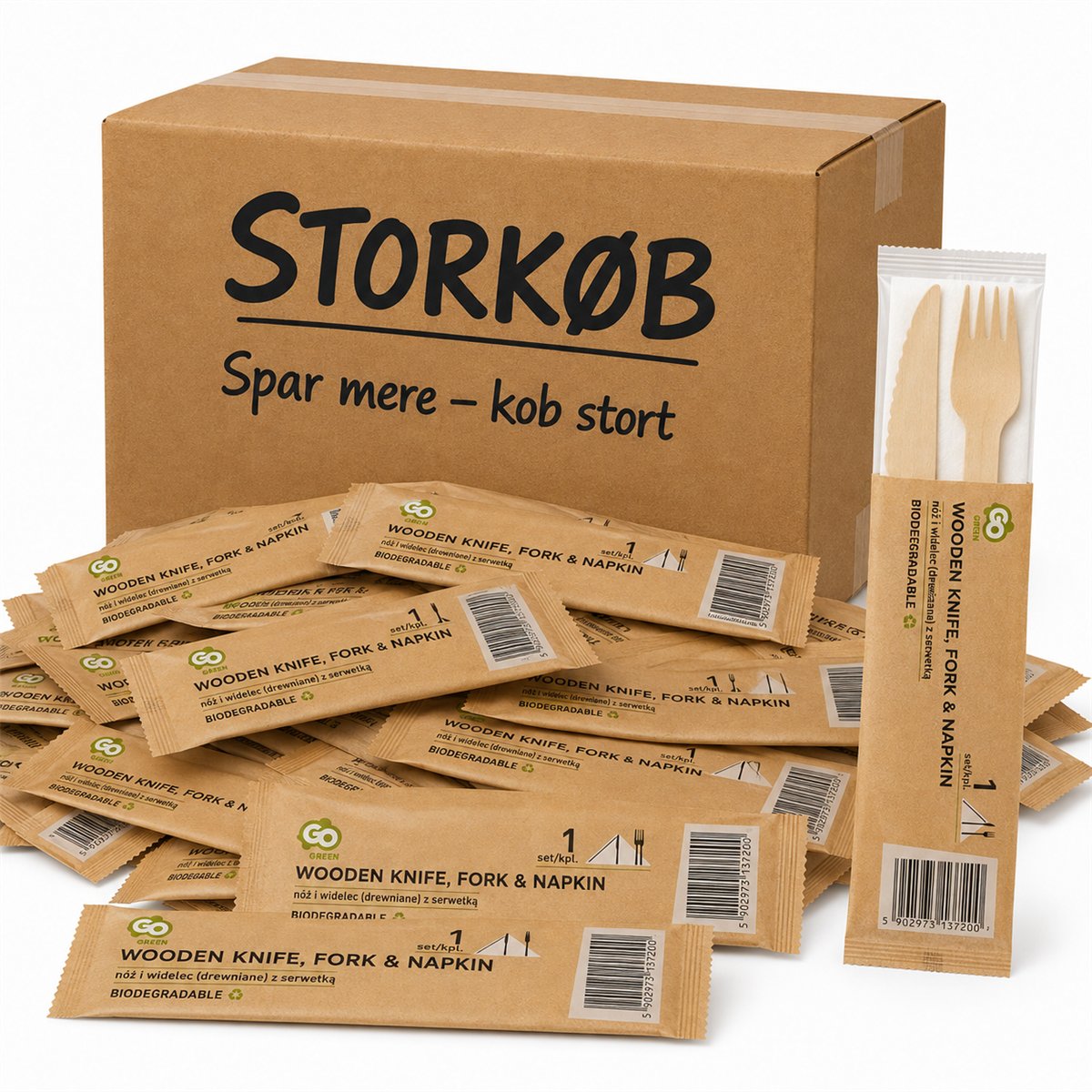 25 st Bestickset björkträ med servett, tesked & socker 25 st Bestickset björkträ med servett, tesked & socker
