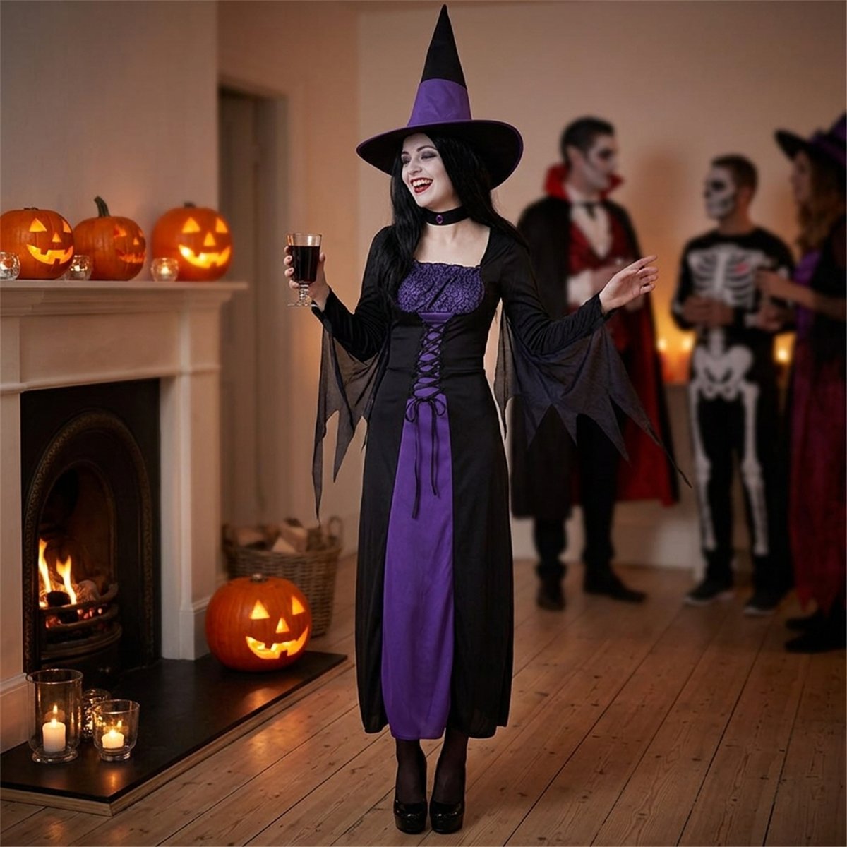 H&auml;xkostym barn svart polyester 116&ndash;128 cm