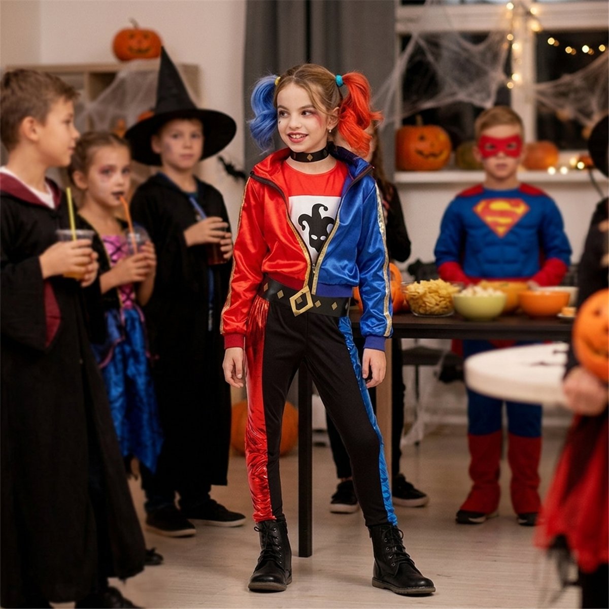 H&auml;xkostym barn svart polyester 116&ndash;128 cm