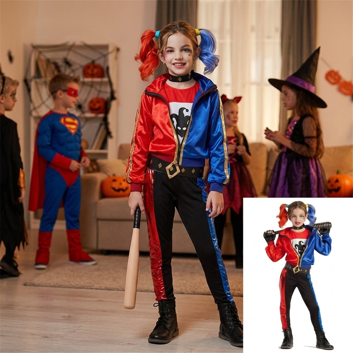 H&auml;xkostym barn svart polyester 116&ndash;128 cm
