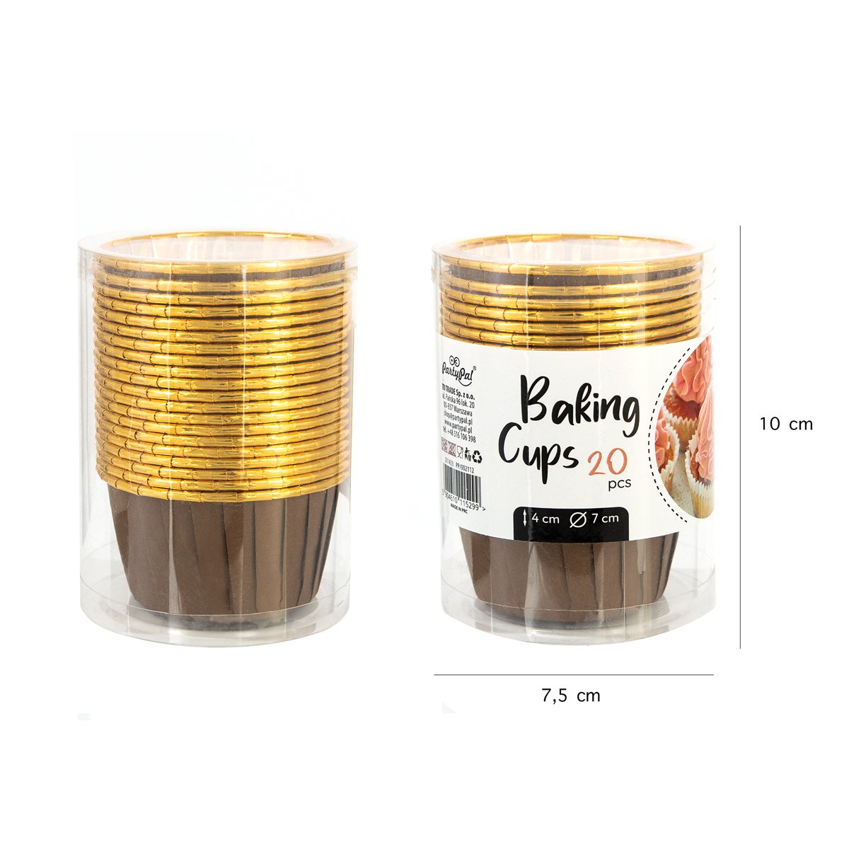 20 st. Runda Bakformar Vit och Guld aluminium 7 cm