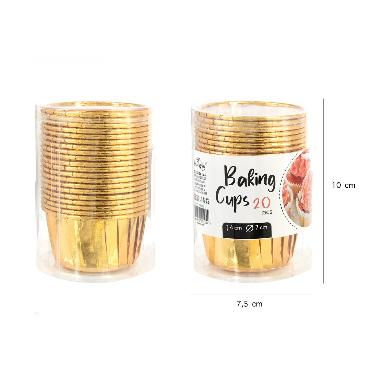 20 st. Runda Bakformar Vit och Guld aluminium 7 cm