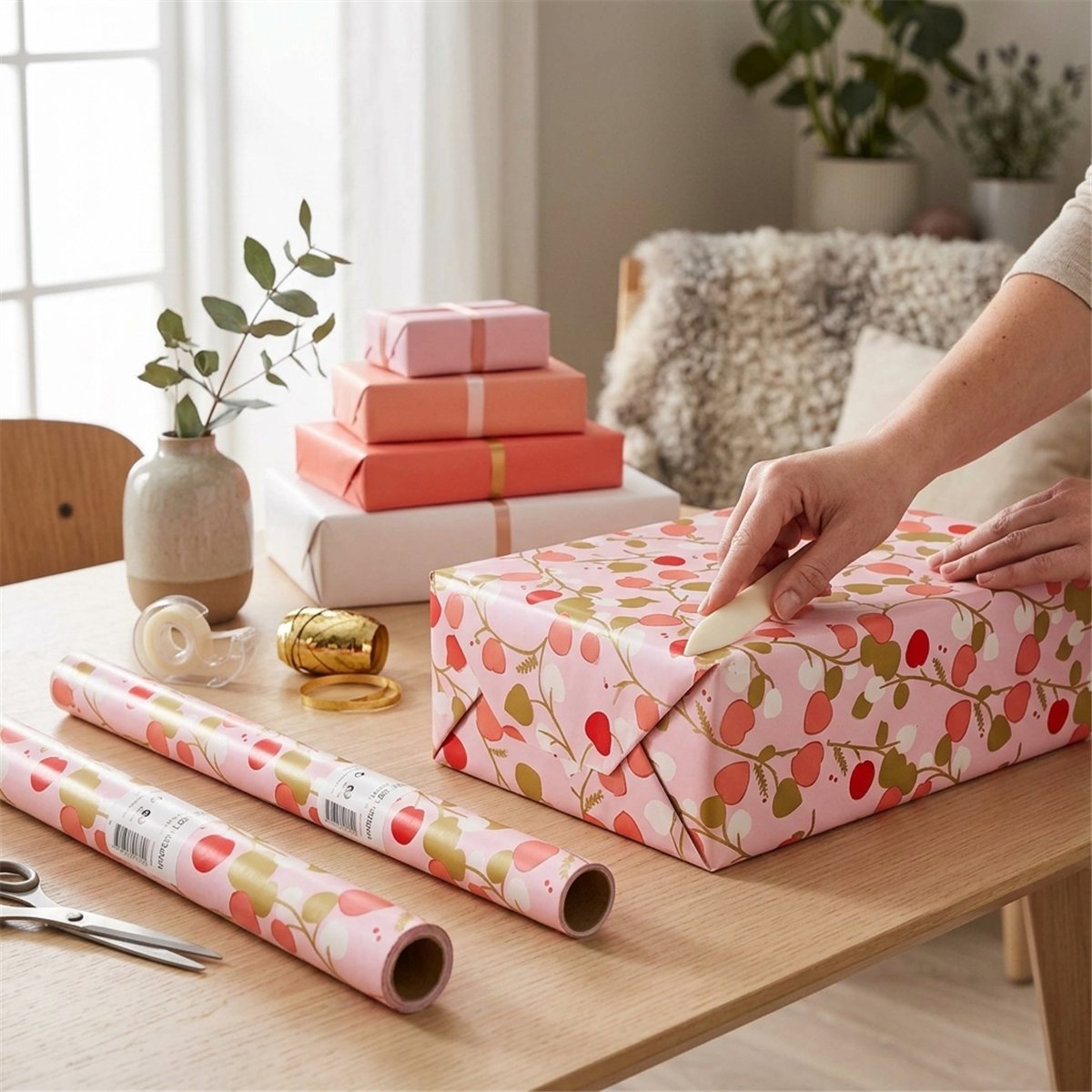1 rulle Presentpapper rosa och röda ränder 70x200 cm 1 rulle Presentpapper rosa och röda ränder 70x200 cm