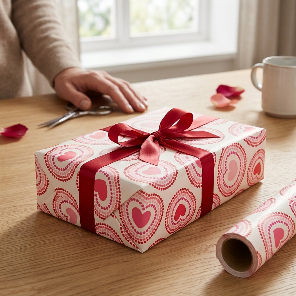 1 rulle Presentpapper rosa och röda ränder 70x200 cm 1 rulle Presentpapper rosa och röda ränder 70x200 cm