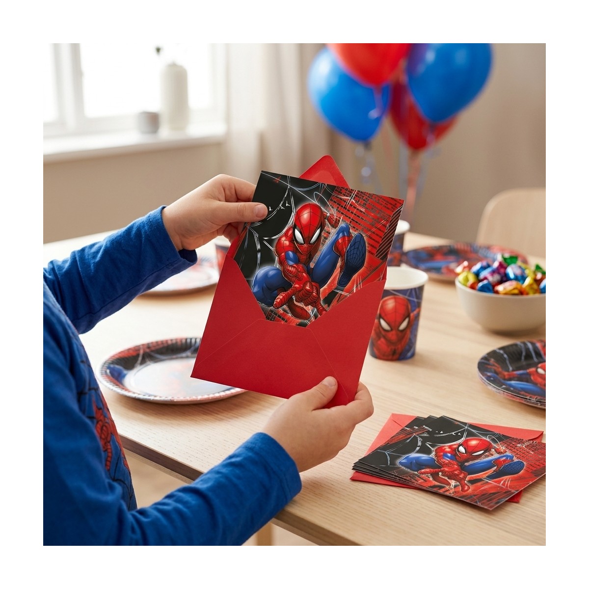 6 st. Spider-Man® Inbjudningskort med Röda Kuvert 6 st. Spider-Man® Inbjudningskort med Röda Kuvert