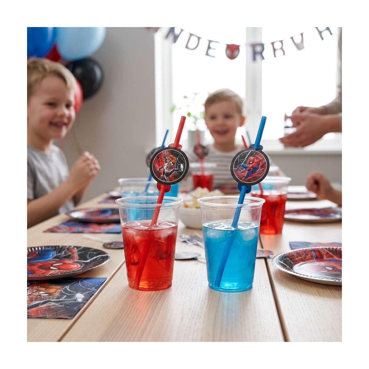 4 st. Spider-Man® Papperssugrör röd/svart/blå 22 cm 4 st. Spider-Man® Papperssugrör röd/svart/blå 22 cm