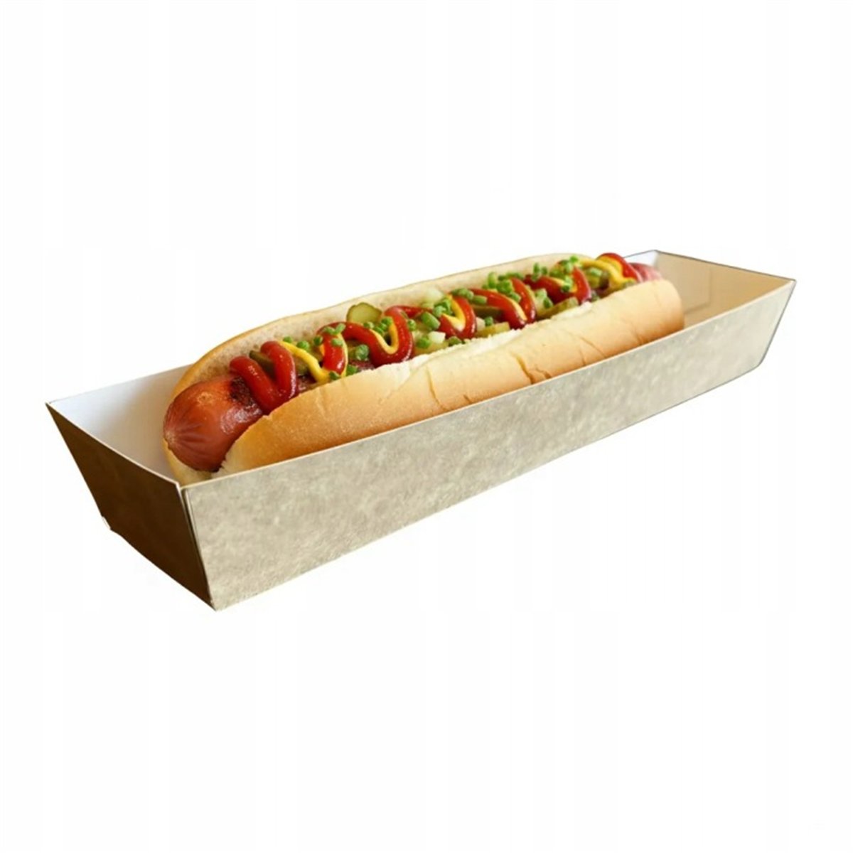 100 st Hotdogbrickor brun/vit kartong 27x6,5 cm 100 st Hotdogbrickor brun/vit kartong 27x6,5 cm