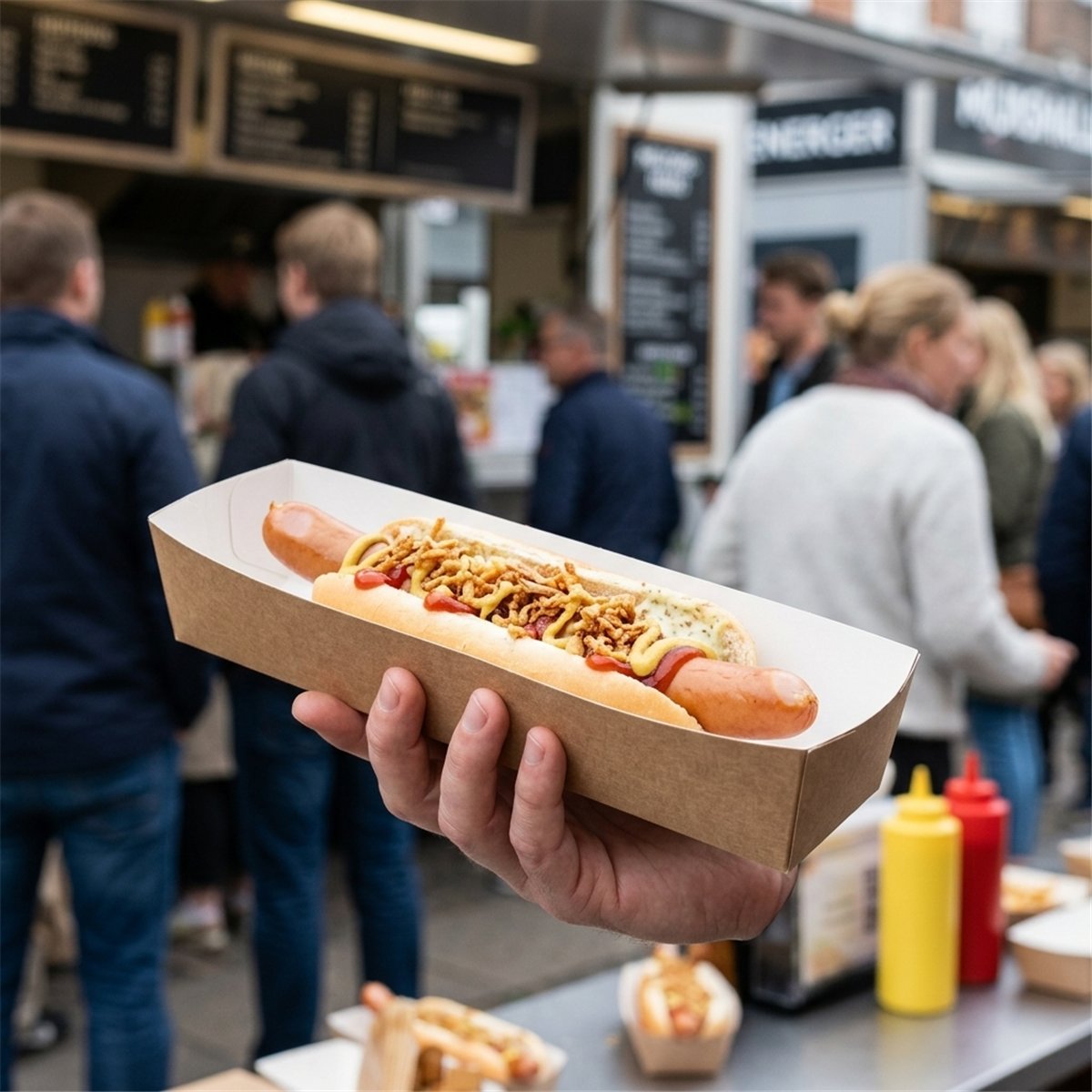 100 st Hotdogbrickor brun/vit kartong 27x6,5 cm 100 st Hotdogbrickor brun/vit kartong 27x6,5 cm