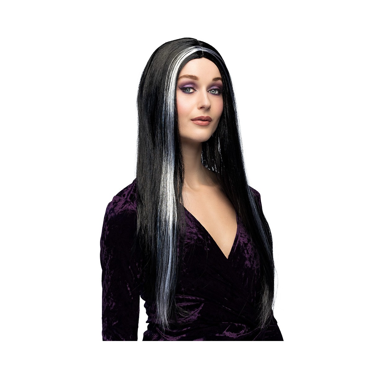 Peruk lång svart gotisk syntetiskt hår Morticia Peruk lång svart gotisk syntetiskt hår Morticia