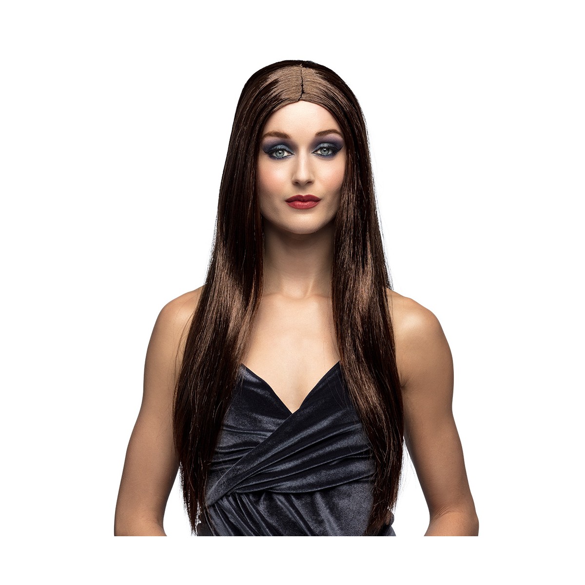Peruk lång svart gotisk syntetiskt hår Morticia Peruk lång svart gotisk syntetiskt hår Morticia