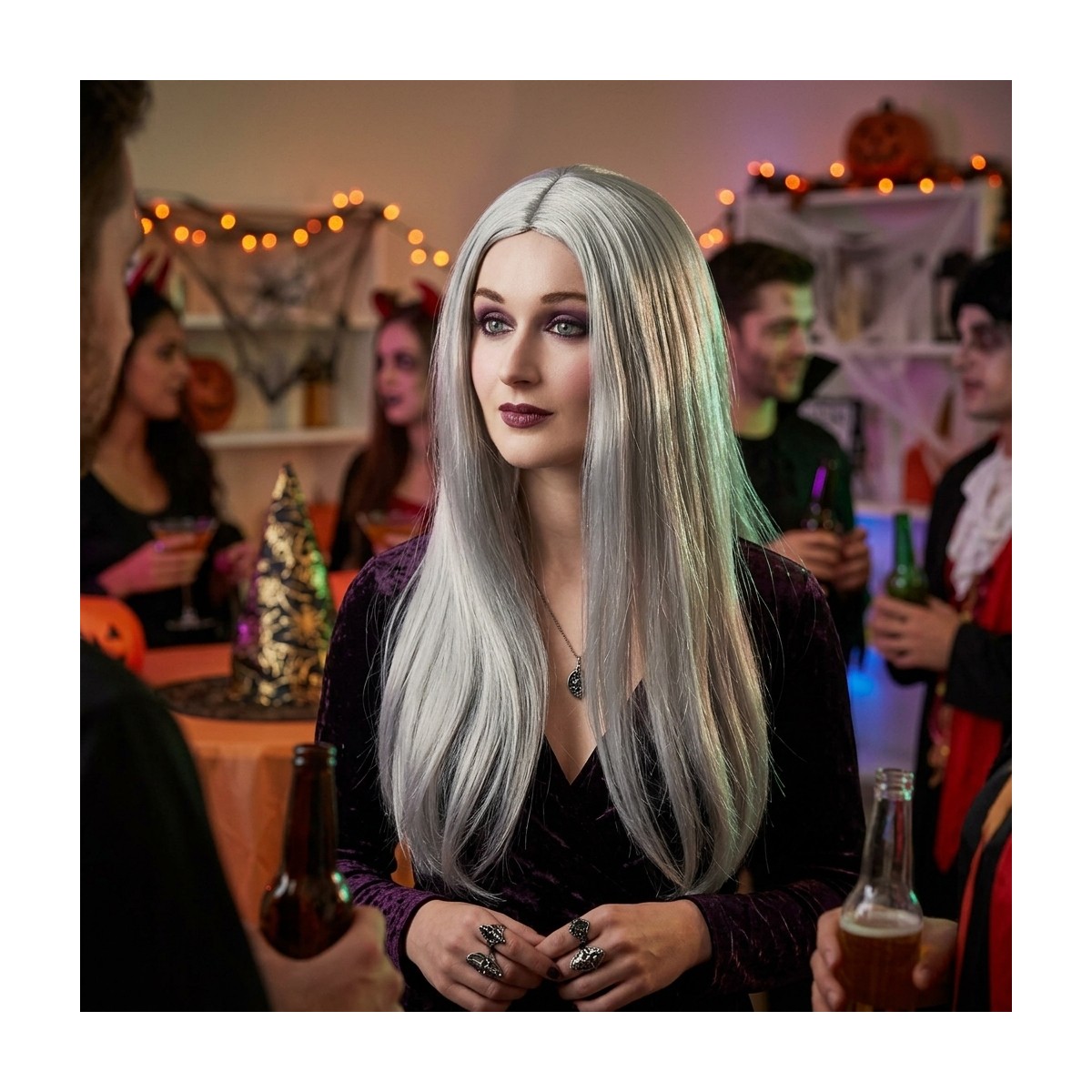 Peruk lång svart gotisk syntetiskt hår Morticia Peruk lång svart gotisk syntetiskt hår Morticia