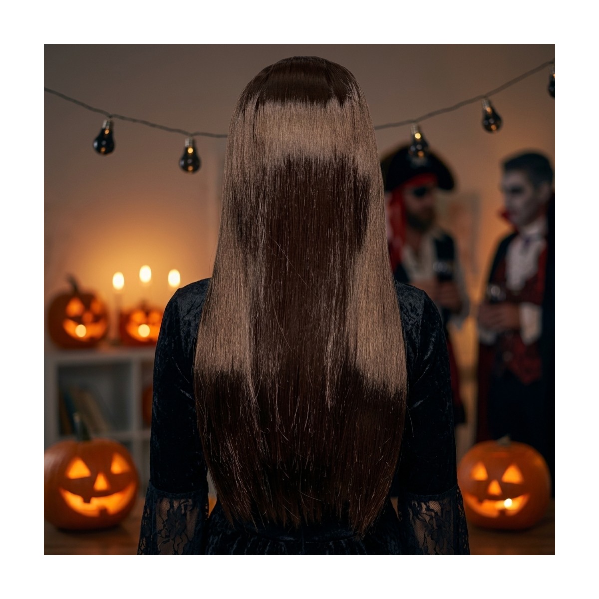 Peruk lång svart gotisk syntetiskt hår Morticia Peruk lång svart gotisk syntetiskt hår Morticia