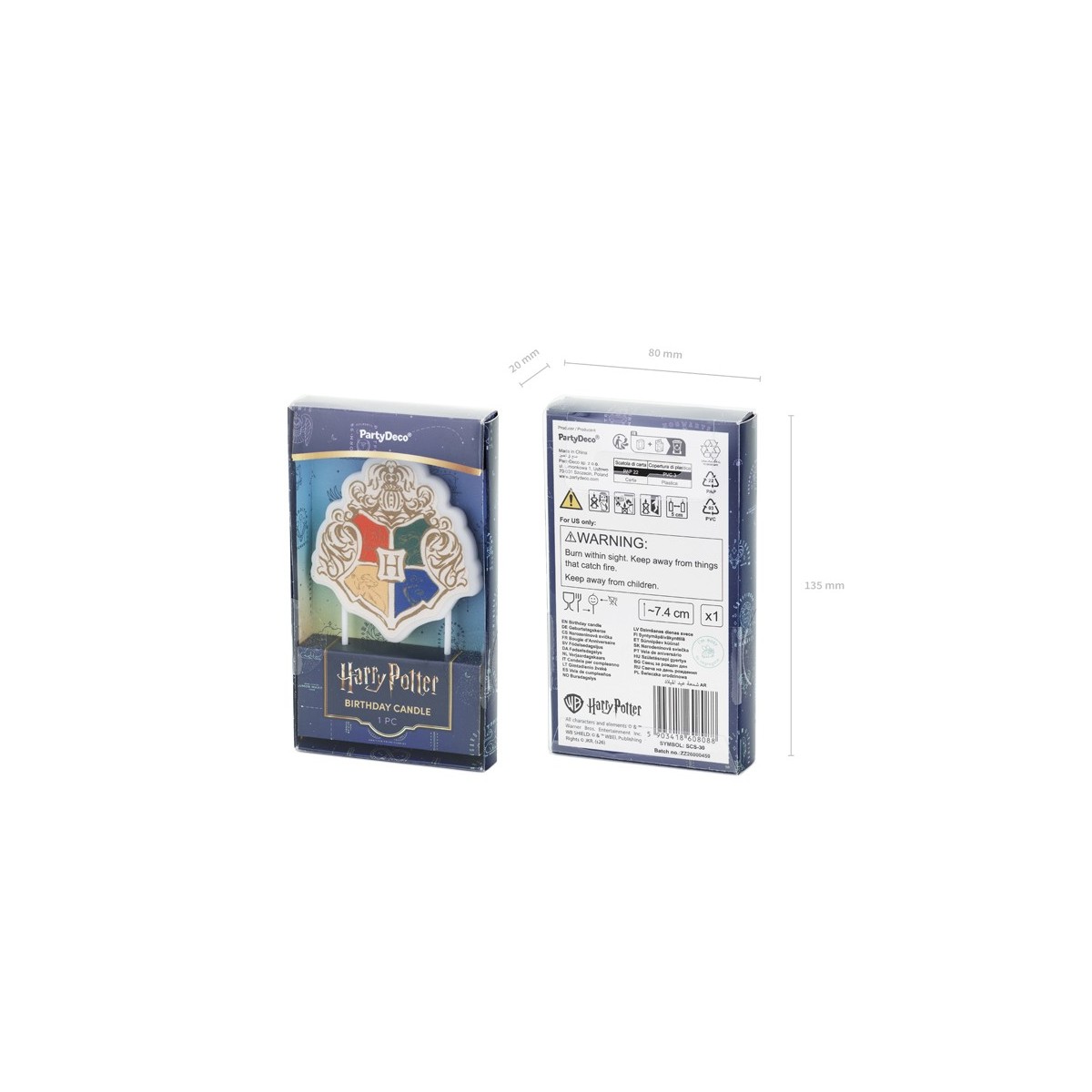 Birthday candle Harry Potter Hogwarts Crest, 6.7x7.4 cm, beige