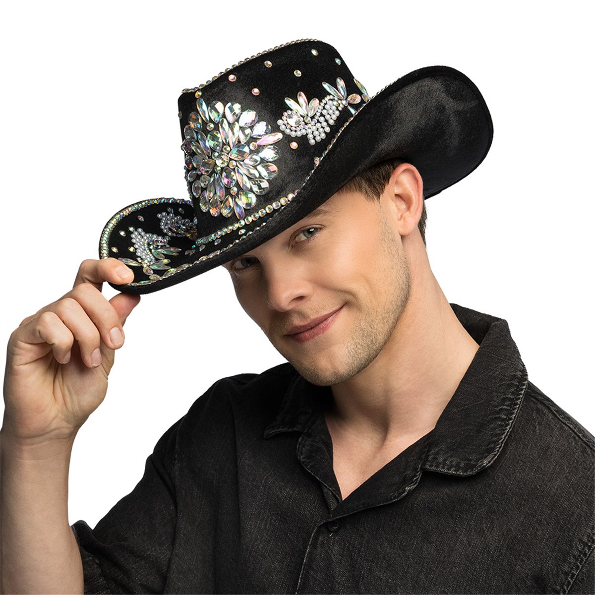 Cowboyhatt Silver Metallic med Hakrem – Westernfason Cowboyhatt Silver Metallic med Hakrem – Westernfason