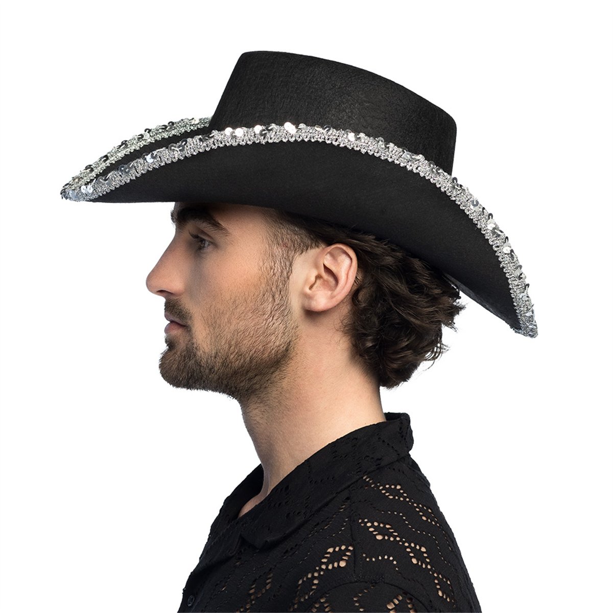 Cowboyhatt Silver Metallic med Hakrem – Westernfason Cowboyhatt Silver Metallic med Hakrem – Westernfason