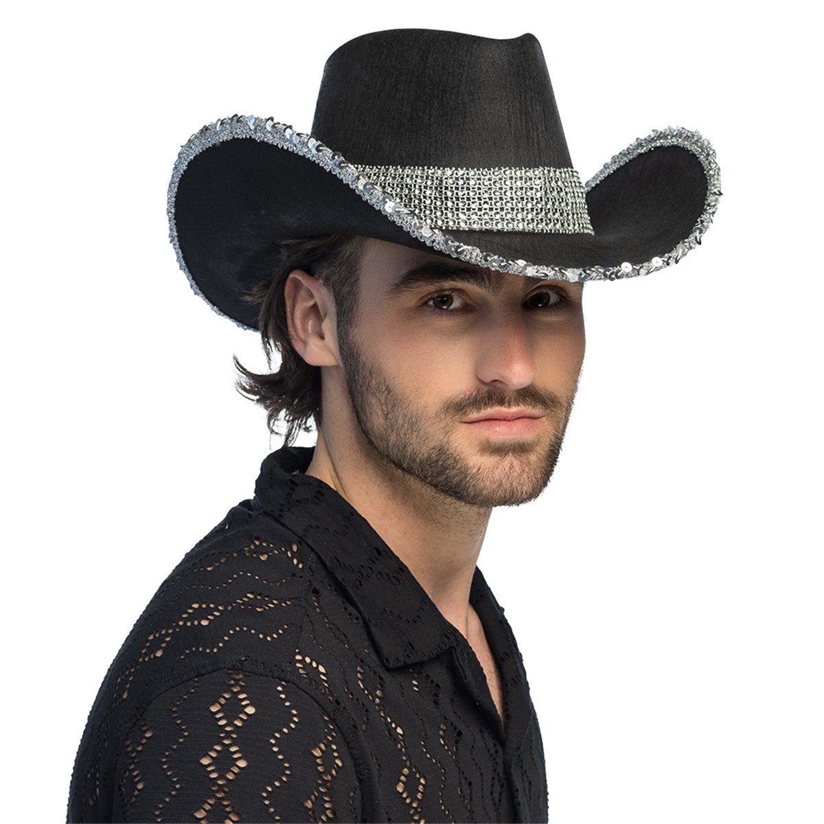Cowboyhatt Silver Metallic med Hakrem – Westernfason Cowboyhatt Silver Metallic med Hakrem – Westernfason