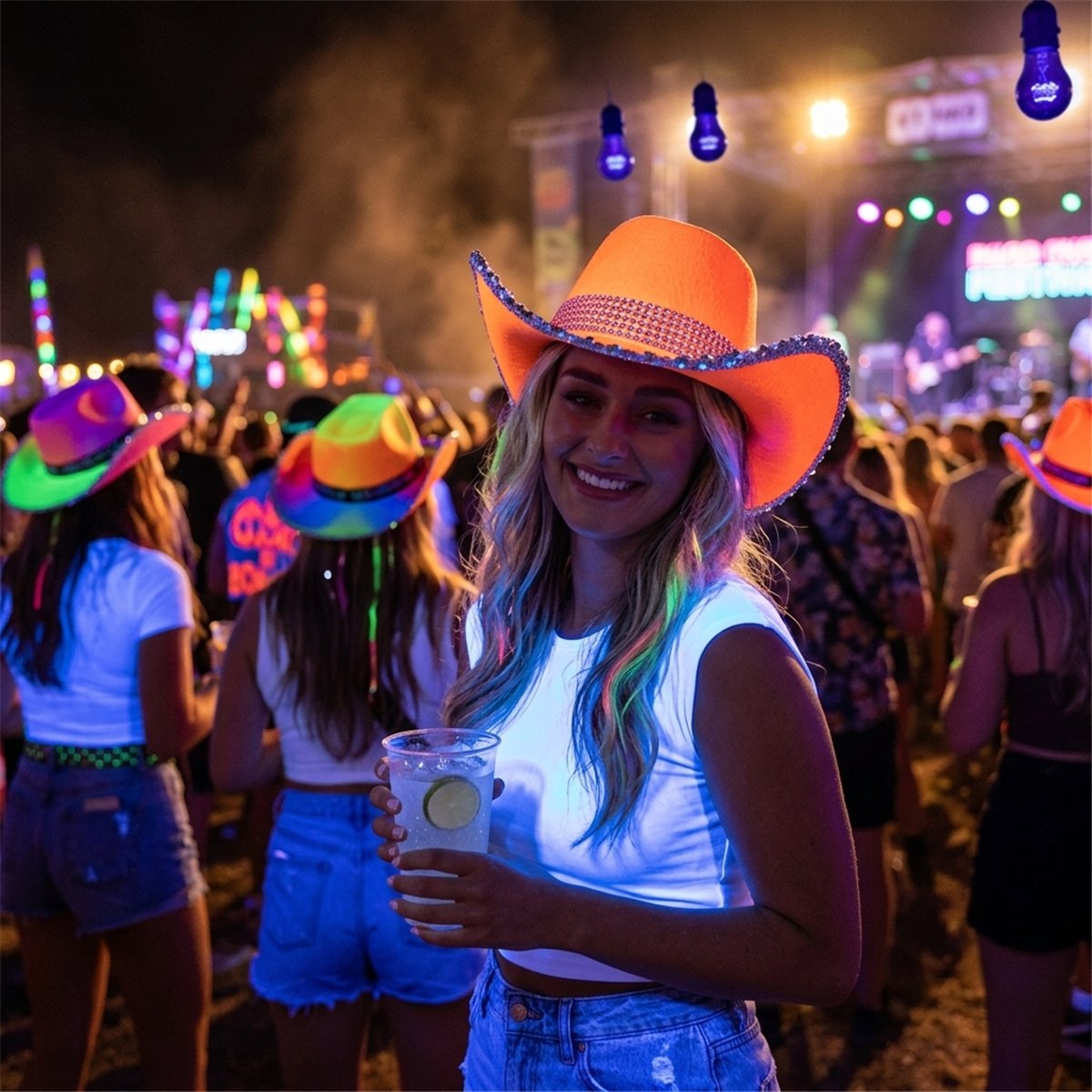 Cowboyhatt Ljusblå med Strass och UV-effekt str. 59 Cowboyhatt Ljusblå med Strass och UV-effekt str. 59