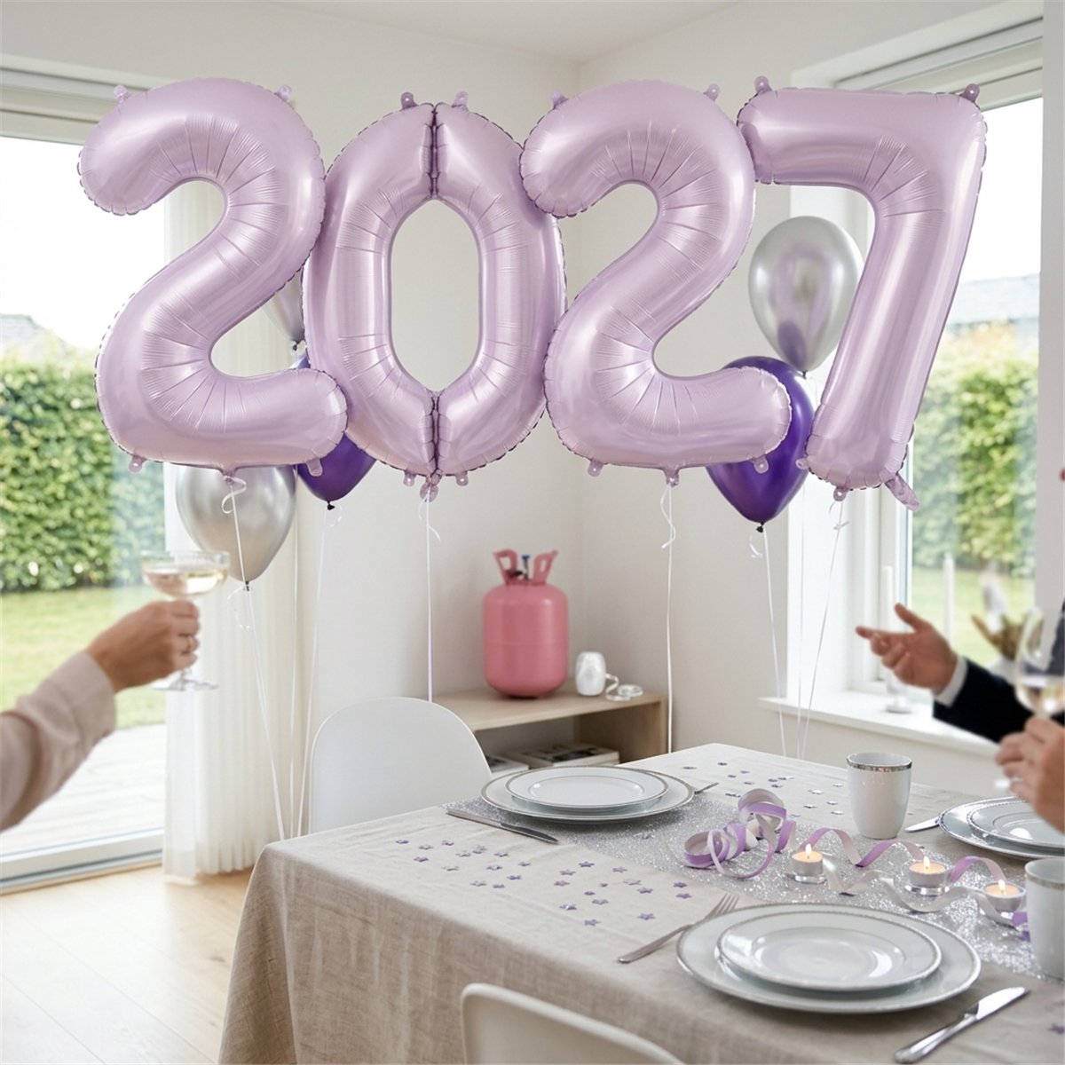 4 st Folieballonger 2027 ljusbl&aring; 86 cm &ndash; heliumkit