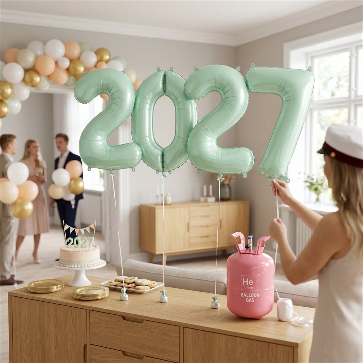 4 st Folieballonger 2027 ljusbl&aring; 86 cm &ndash; heliumkit