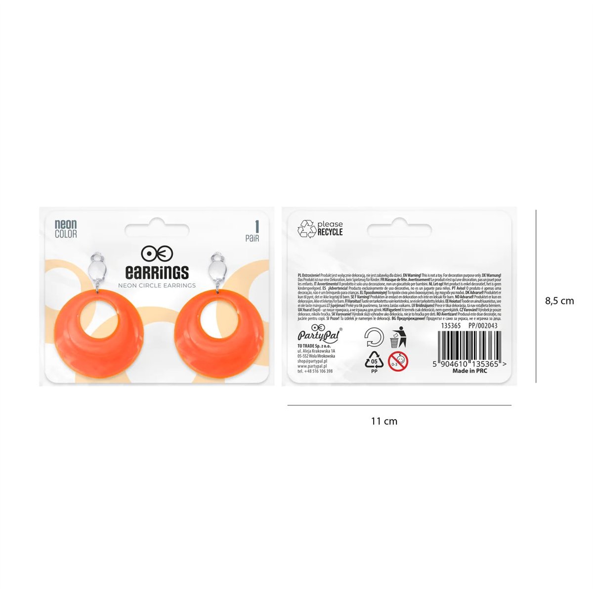1 par Clip-on Hoop&ouml;rh&auml;ngen Neonorange 4,5 cm