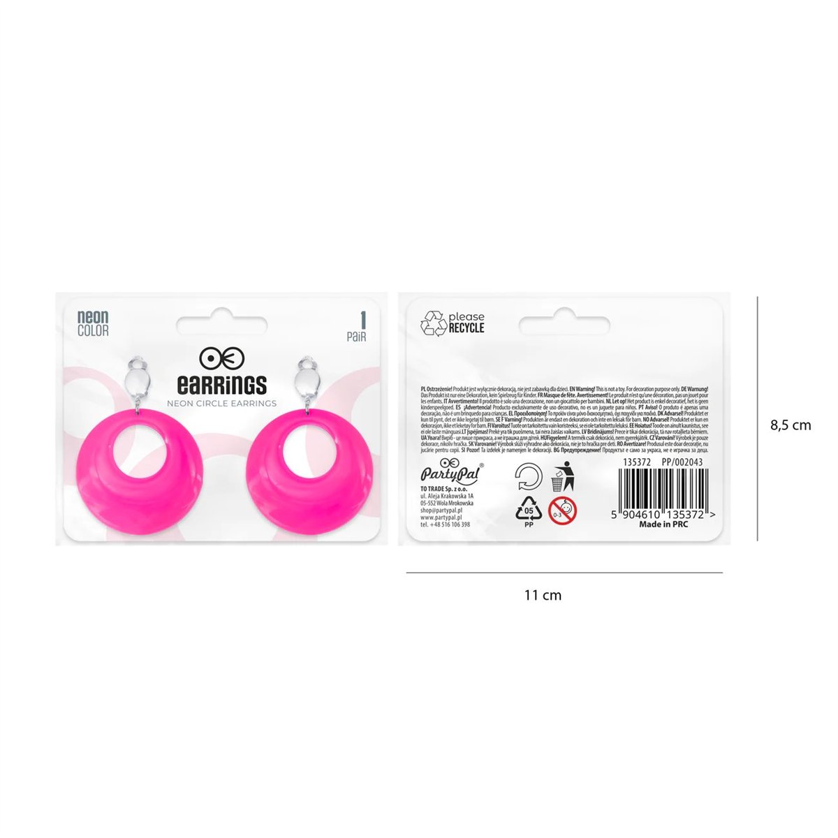 Neonrosa Hoop &Ouml;rh&auml;ngen clip-on 4,5 cm PP och metall
